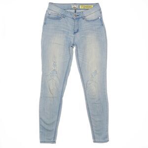 Indigo Rein Jeans Junior 7 Skinny Distressed Light Wash Blue Denim Stretch 30x30